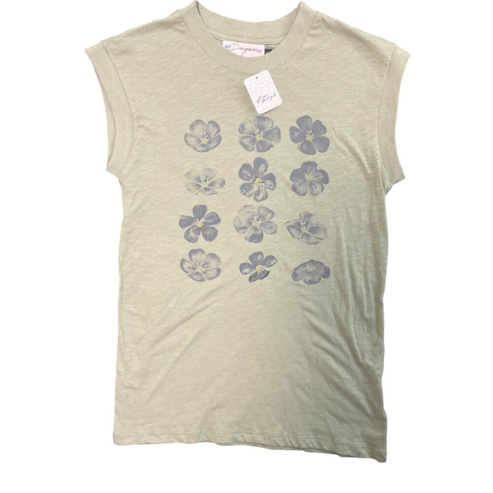 New with Tage Free People Girls Sz M, Top, Flowers, Color Sage Green
